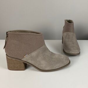 Toms Lacy Desert Taupe Suede Leather Wool Blend Booties Size 8.5 Boots